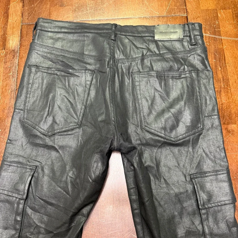 Purple Brand Cargo Pants Mens 34 Black Coated Waxed Slim Fit P002 SS2103JNS
